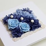 A plus floral art プリザーブドフラワー ホワイトフレーム アレンジ スカイブルー