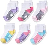 Jefferies Socks Toddler Girls Color Block Half Cushion Socks with Non-Skid 6 Pair Multi Toddler [並行輸