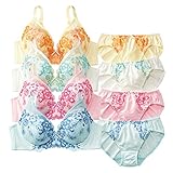 (ニッセン) nissen 花柄 刺しゅう フルカップ ブラ・ショーツ ４セット組 パステルカラー C80 / ショーツL