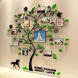 Spring Country 3D family tree Wall Stickers With Photo Frames | Black Tree Green Leaf home Decal | F