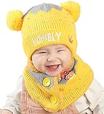 YY-Shop ベビー帽子 マフラー 二点セット 裏起毛 男の子 女の子 新生児 秋冬 ニット キッズ帽子 キャップ かわいい 子ども ニット帽子 防寒防風 耳まであったか（0~3歳） (2イエロー)