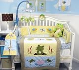 SoHo Froggies Pond Baby Infant Crib Nursery Bedding Set 13 pcs included Diaper Bag with Changing Pad