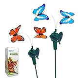HQRP ガーデンソーラーバタフライ2本セット、パワード太陽 - ダブルブルーモルフォ/ダブルオレンジモナーク- 屋外装飾、庭飾り + HQRP UVメーター