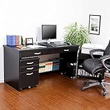 パソコンデスク 3点セット 幅140cm ダークブラウン