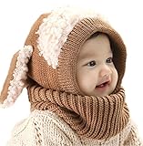 【Anjelly】 ベビー ＆ キッズ 用 うさぎちゃん風 ニット帽 ネックウォーマー 一体型 おまけ付 選べる5色 (ブラウン)