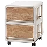 国産プラスチックケース 木目調プラスチックチェスト バウム 2段タイプ No.7 キャスター付き 完成品 収納棚 収納チェスト 木製風前板 プラスチックタンス 収納ケース タンス 引出し 小物i・衣類入れ (2段タイプ, 木目調前板 No.