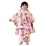 「【77】黄地に桜と蝶/被布：白」七五三 着物 3歳 被布着物7点セット