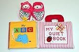 布絵本MY QUIET BOOK NEW ENGLISH VERSION ピンクストライプ ABC BOOK おまけ付きラトル入りルームシューズハッピーギフトセット知育
