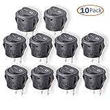 Tooltoe SPST黒いボタンオン/オフ丸いロッカースイッチAC 6A/125V 3A/250V 10Pcs