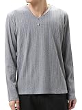 [アーケード] ランダムテレコ ロングTシャツ メンズ 長袖 ロンT カットソー Vネック M グレー