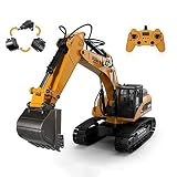 全合金リモートコントロールショベルRCエンジニアリング車両、2.4G1：14スケール3in 1 RC電気モデル掘削機エンジニアリング建設車両シミュレートされた音、光、煙の子供向けおもちゃの車
