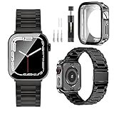 [CABOBE] コンパチブル Apple Watch バンド49/46/45/44/42/41/40mm Apple Watch バンド ステンレス製 防水ケース付き 一体型360ど度 3D直角エッジデザイン アップルウォッチ バンド 金属ベルト Apple Watch Series 10/9/8/7/SE2/SE/6/5/4/3/2/1 Ultra3/2/1対応 （41mm，ブラック）
