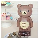 一意透明Cartoon Money Saving BankプラスチックClarityコイン貯金箱( BN、Bear )