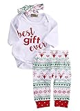 赤ちゃんの女の子男の子best gift everトナカイ模様ロンパース+パンツクリスマス衣装 (70)