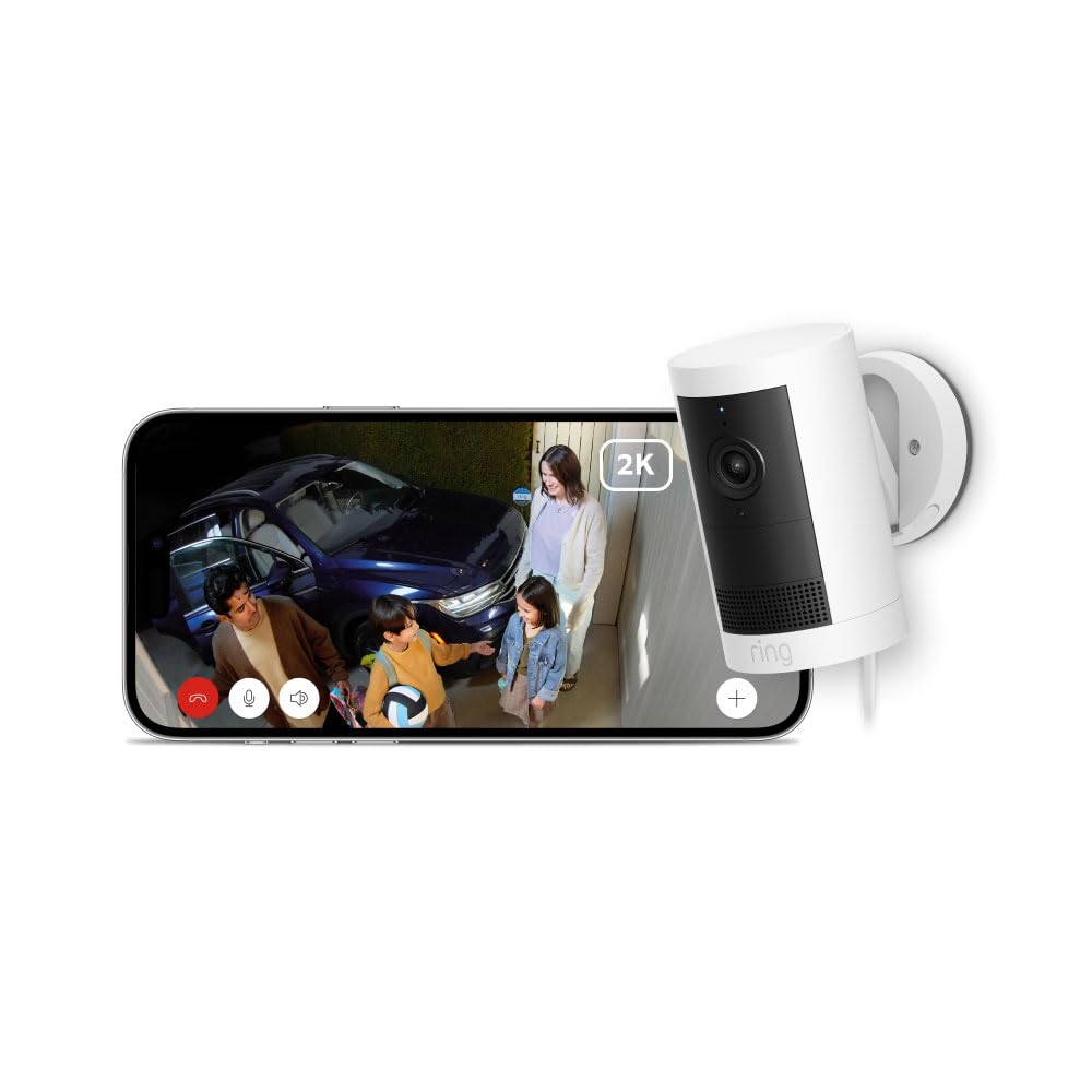 Ring Outdoor Cam 2K Plus Plug-In (リング アウトドアカム 2K プラス 電源アダプターモデル) | 24時間連続録画対応* のハイエンドモデル | 2K ビデオ 360万画素 高精細 | カメラ視野角対角160° |