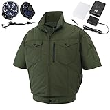 空調服 空調風神服 2017年新商品 保冷材ポケット付半袖ブルゾン(2017年最新型/日本製/リチウムイオンバッテリー/新型ファン)≪099‐KU95154≫ (3L, 47-ディープグリーン)