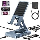USB Cハブスタンド(11イン1)iPad/Pro、Steam Deck、ROG Ally、Samsung、ラップトップなど用。折り畳み可能で360度回転型ドッキングステーション、SD TF 4.0リーダー、4K@60Hz HDMI、RJ45、オーディオ、3USB-Aポート、USB-Cポート付き (100Wアダプター付き)