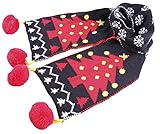 C-Princess キッズ ベビー ニット マフラー ネックウォーマー 子ども ストール 秋冬 かわいい クリスマスツリー柄 ポンポン 防寒 あったかい ブラック