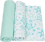 MiracleWare Muslin Swaddle Blanket, Aqua Stars, 2 Piece by MiracleWare