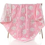 ベビーブランケット　大判 ひざ掛け　6重ガーゼケット　ベビーケット オーガニックコットン　肌にやさしい 子供　毛布 湯上りタオル ふわふわガーゼタオル ピンク Animal