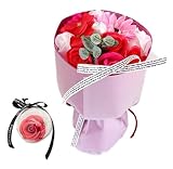 Esta Rosy ソープ フラワー ブーケ 花束 造花 シャボン 香り バッグ バラ 11 花 葉 (レッド)