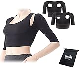 [DREAMPARTY] 【理学療法士監修】 二の腕 着圧 二の腕シェイパー レディース 【2枚セット】 加圧 姿勢 背筋 猫背 引き締め 腕用 サポーター 【日本検査】 腕細見え バストケア ブラック 黒 (L) dp227