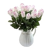 Cyndie造花 インテリア　造花 バラ　造花観葉植物　ウェディングブーケ　ブーケスト　可愛い バラの 造花の ブーケ　ホーム飾り　ホーム用品　 10色　10PCS/20PCS　10PCS　ホワイト-