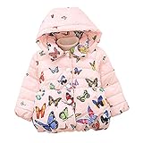 NYGG ダウンコート ベビー服 キッズ 女の子 中綿 蝶柄 ダウンジャケット 暖かい フード付き 子供　アウター　ベビー　可愛い size 身長80-90cm対応 (ピンク)