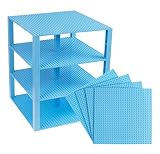 Premium Sky Blue Stackable Base Plates - 4 Pack 10" x 10" Baseplate Bundle with 60 Sky Blue Bonus Bu