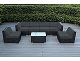 Ohana Collection 7点 屋外 枝編み細工 パティオ 家具 ユニット式 社交セット 耐候性クッション付き ダークグレー 高さ28インチ。 ダークグレー