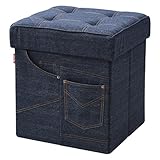 山善（YAMAZEN） 収納スツール 幅38 収納ボックス フタ付き LS-38(ID) インディゴ_ポケット無