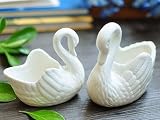 RCZH 2個 4インチ白盆栽ポット、ミニセラミック多肉植物ポット - 2パック(白鳥)