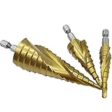 Lautechco 3個HSSスパイラル溝付きステップコーンドリルビット4ミリメートル、12ミリメートル/20ミリメートル/32ミリメートルチタンメッキ1/4六角シャンクステップ面取り穴カッタードリル