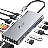 UtechSmart USB Cドッキングステーション トリプルモニター ユニバーサルノートパソコンドッキングステーション 12イン1 Thunderbolt 3/4用 USB 3.0 4K HDMI MacBook Pro/Air/M1/M2 Windows用 グレー