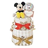すまいる おむつケーキ ＜ ディズニー ミッキー バルーン ぬいぐるみ ＞ 2段 出産祝い ( オムツ パンパース M ) オーガニックコットン タオル