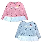 (グレー/95cm)ベビー服 女の子 Tシャツ 長袖 ロゴ リボンプリント 裾フリル ドット柄 女児 ベビー