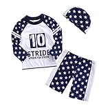 Goodparty女の子 男の子 水着 セパレート 星柄 子供水着 スクール スイムウエア 長袖 紫外線 日焼け対策 帽子付き 3点セット11T