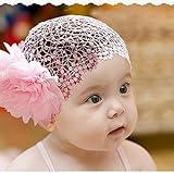 Baby Girl Toddler Cute Lace Wide Headband with Big Flower Stretch Headwear (Pink) by FAIRY SEASON [並