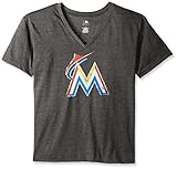 MLB Miami Marlins女性用チーム半袖VネックTシャツロゴ、2 x、チャコール/ヘザー