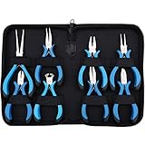 Yeecoo 8ピース ミニ ペンチ セット ブルーハンドルで、 ラインスプライヤー、斜め曲げ/曲がった曲げ/針のノーズ/フラット/シャープラウンドノーズジュエリープライヤー、ソリッドジョイントエンド