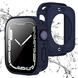GEITOO 対応 Apple Watch ケース Series 9/8/7 41mm アップルウォッチ PC素材+9H硬度ガラス 防水 防塵 一体型 高感度 高耐久性 耐衝撃 2 in 1 前後二重構造全面保護 装着簡単 脱落しやすい iWatch 41mm ブルー