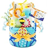 出産の祝い に 人気！プレミアムパンパースで作ったかわいい sassy オムツケーキ 男の子 用 ブルー