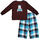 カーターズ（Carter's)男の子用茶サーマル編みレースくまさん長袖あったかパジャマ上下2点セット 3T 3歳用 100cm-105cm クマ寝巻き,チェック,水色,ブラウン,,パジャマ【並行輸入】
