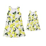 Ochine　2017人気親子衣装　家庭衣装　レモンプリントドレス　ワンピース　ショッピング　パーティー　学校に　イエロー　子供の洋服　お母さんの洋服　別々ご販売