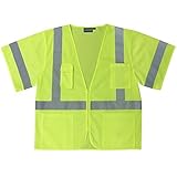 ERB Safety 61893 S663P Class 3 Mesh Safety Vests 5X Hi-Viz Lime [並行輸入品]