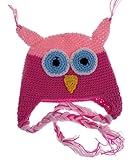 (スマイル ワキキ)Smile YKK ベビー帽子 ニット耳当て キャップ 編み物 赤ちゃん ハット 帽子 保温 記念写真 フクロウ型 秋冬 ピンク＋ホットピンク