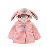 IWELY　 フード付き ウサギ 耳ベビー服 ワンピース 子ども服 ふわふわ 着ぐるみ 秋冬 長袖 防寒 ベビー服 暖かい (100cm, ピンク)