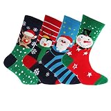 (フロソ) FLOSO キッズ・子供・ジュニア クリスマスデザイン ソックスセット 靴下セット (4足組) (12.5-3.5 UK チャイルド) (レッド/ネイビー/グリーン)