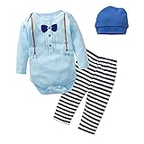 Domybestベビー服　ロンパース　フォーマル　セット セレモニーロンパース オーバーオール　ロンパース+ストライプパンツ+帽子　３点セット　男の子 紳士服 長袖 ボディスーツ　春　秋　ジェントルメ