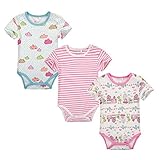 kinokoo ベビー服 女の子 男の子 新生児 赤ちゃん 半袖ロンパース 春夏100%綿製 3点セット baby clothes 出産祝い かわいい (6m, 03)
